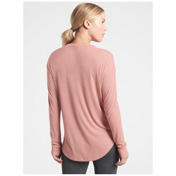 Athleta CloudLight Modal Ribbed Stratus Long Sleeve Pink Shirt Size Medium 0626A - Picture 2 of 10